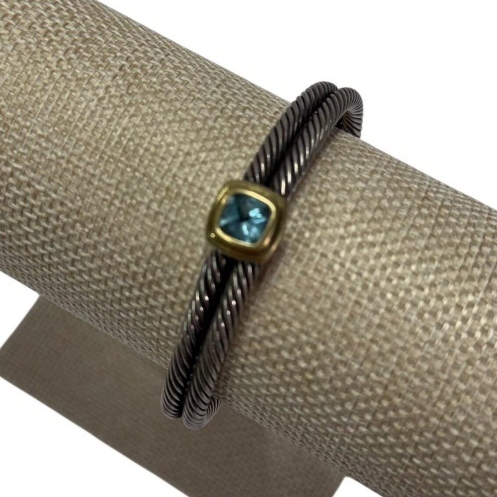 David Yurman Blue Topaz 14K Gold Sterling Silver 5mm Cable Classics Bracelet